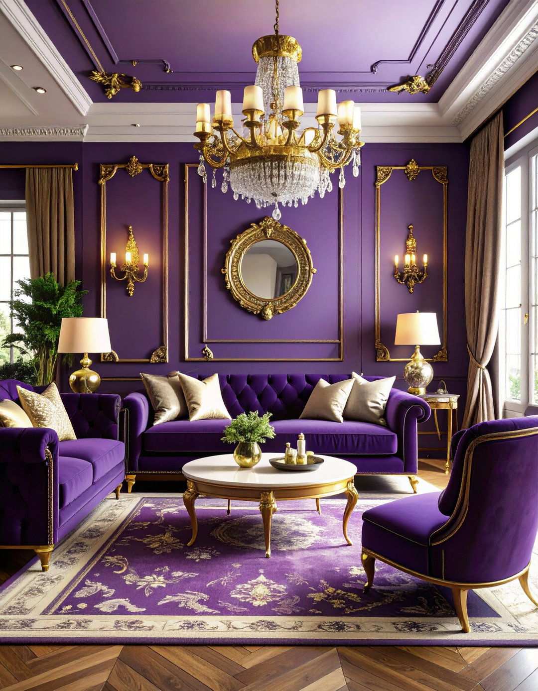 Deep Eggplant Maximalist Living Room - 24 Purple Living Room Ideas
