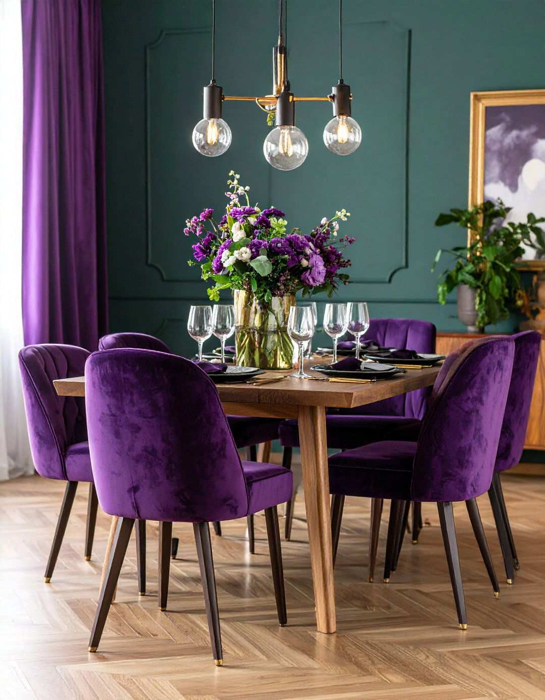 Deep Eggplant Velvet Dining Chairs - 24 Purple Dining Room Ideas