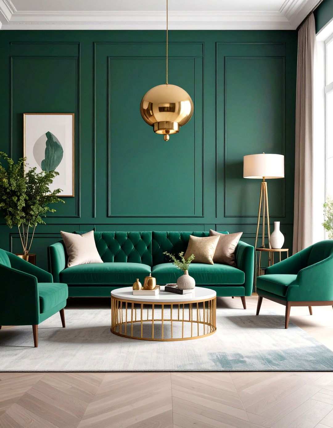 Deep Emerald Living Room with Maximalist Art Collection - 24 Moody Living Room Ideas