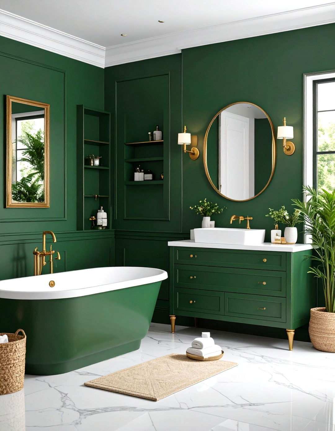 Deep Forest Green Paint Scheme - 24 Victorian Bathroom Ideas