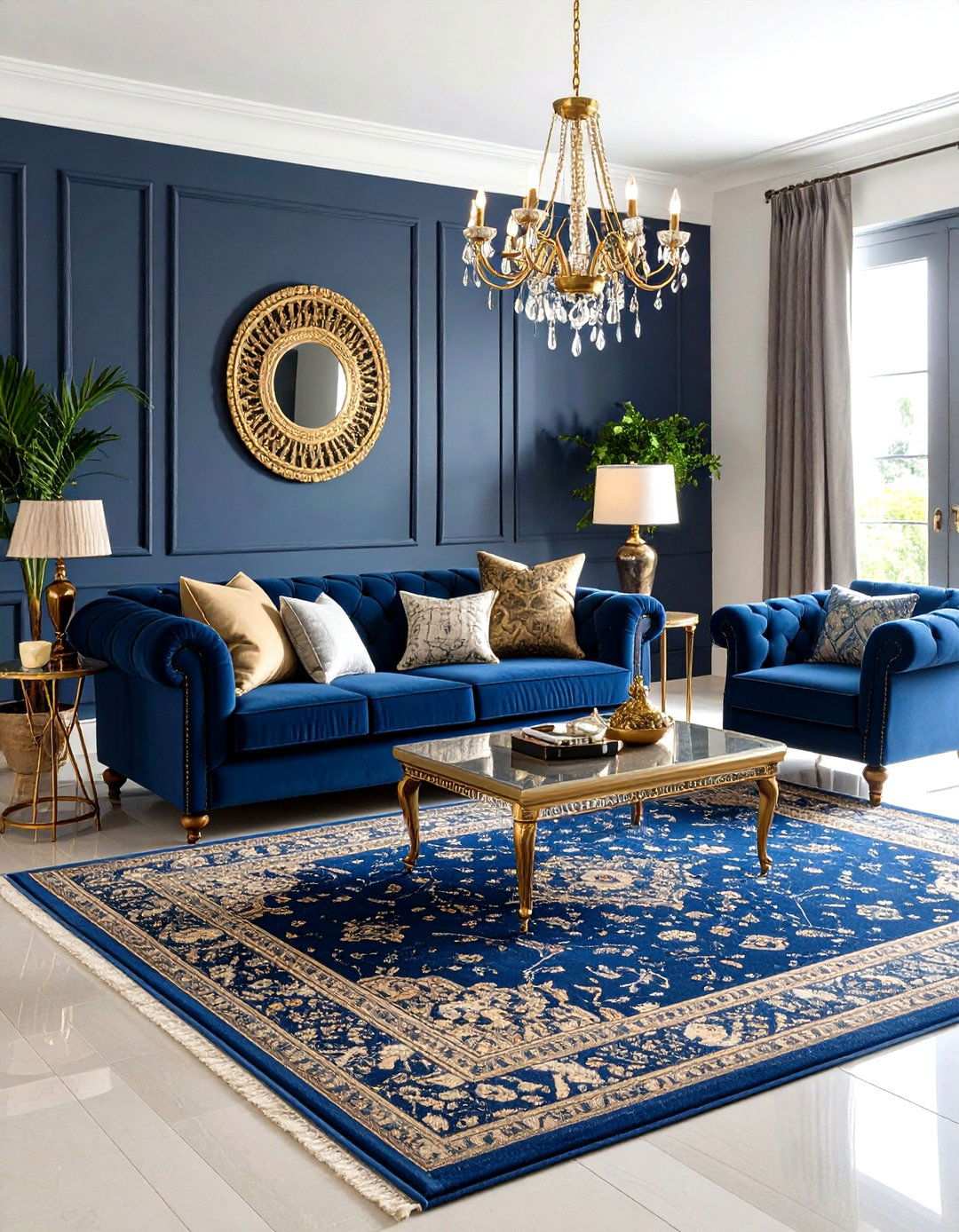 Deep Navy Traditional Living Room - 24 Monochromatic Living Room Ideas