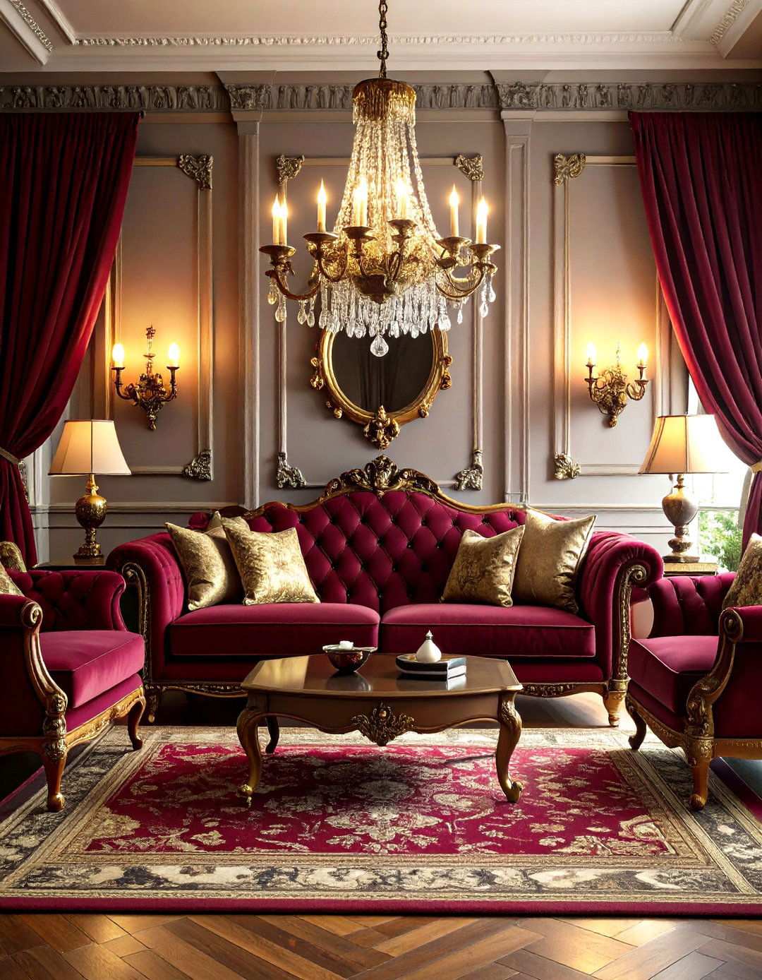Deep Plum Living Room with Victorian Gothic Elements - 24 Moody Living Room Ideas