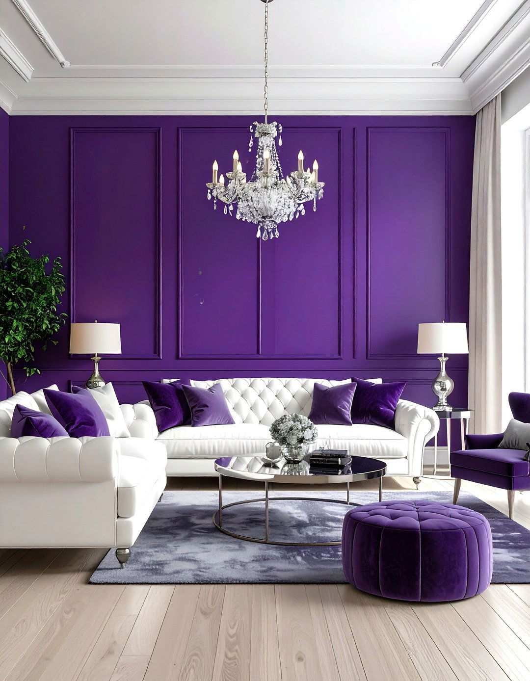Deep Purple and White Regal Drama - 24 Two Colour Combination for Living Room