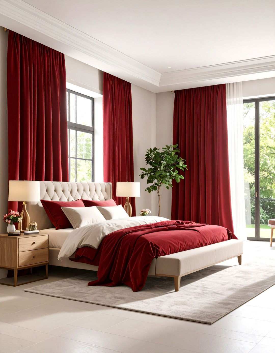 Deep Red Curtain Bedroom - 24 Red Bedroom Ideas