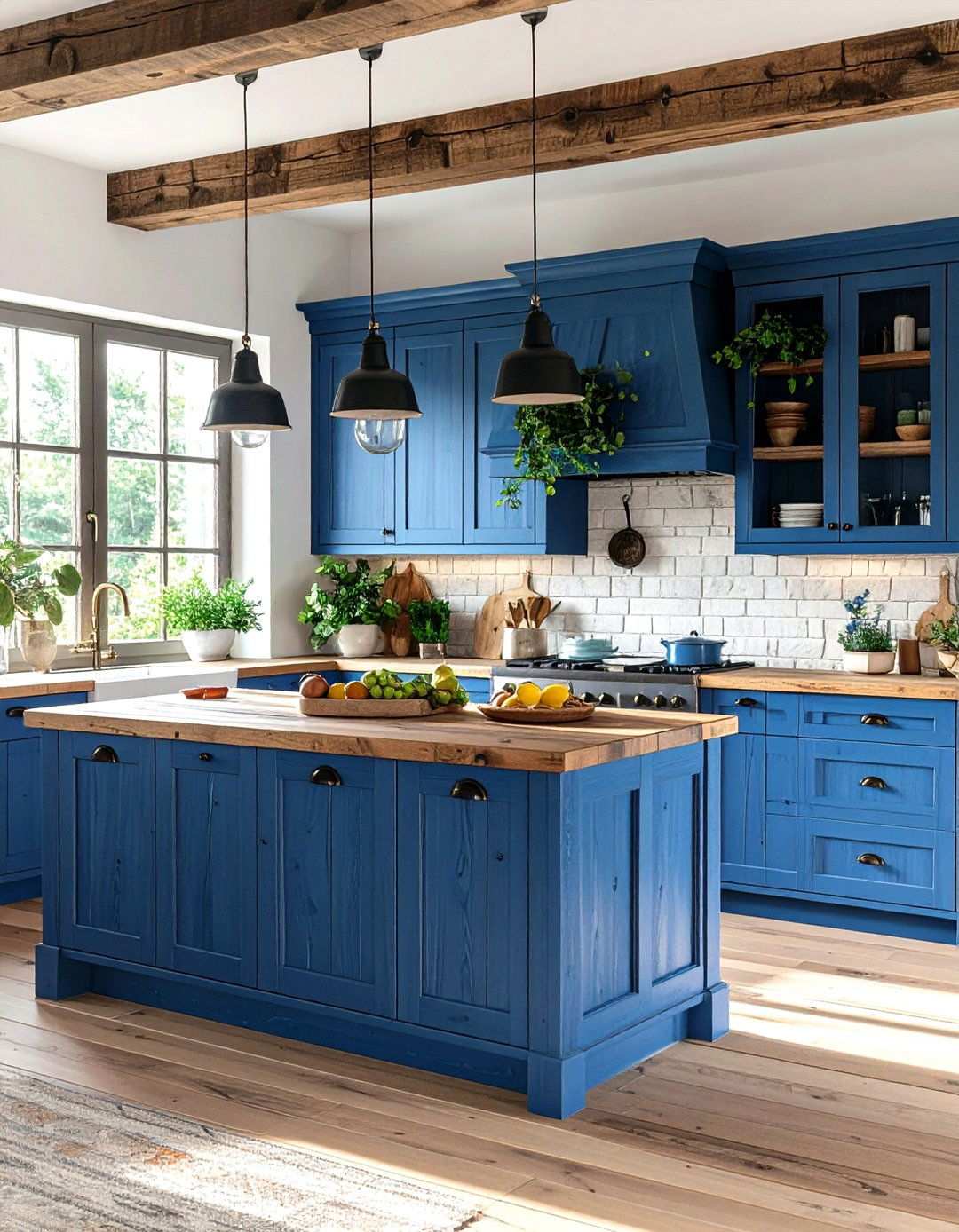 Denim Blue Rustic Cabinets with Reclaimed Wood Details - 24 Light Blue Kitchen Cabinets Ideas