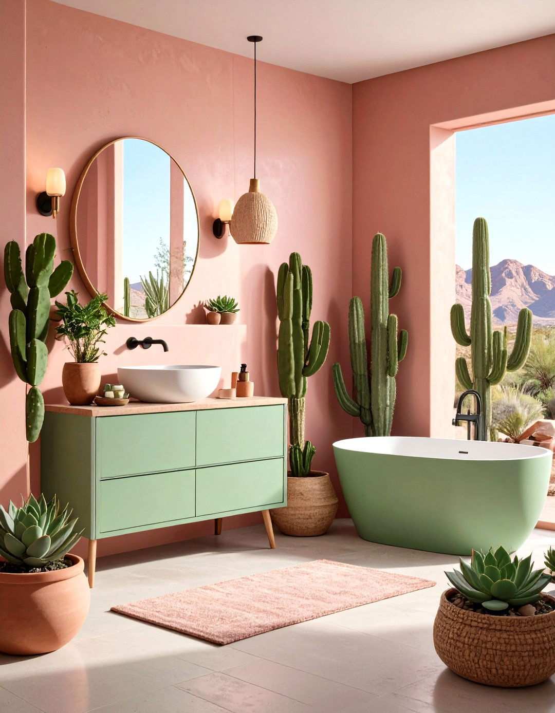 Desert Modern Pink and Green Oasis - 24 Pink and Green Bathroom Design Ideas