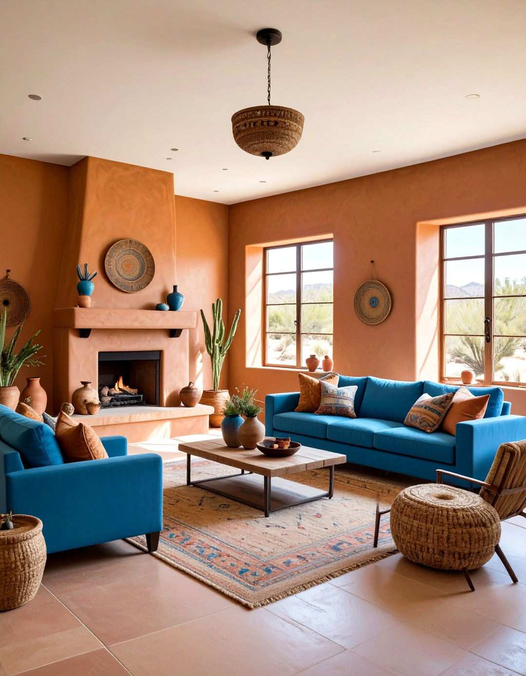 Desert Southwest Orange and Sky Blue Sanctuary - 24 orange and blue living room ideas