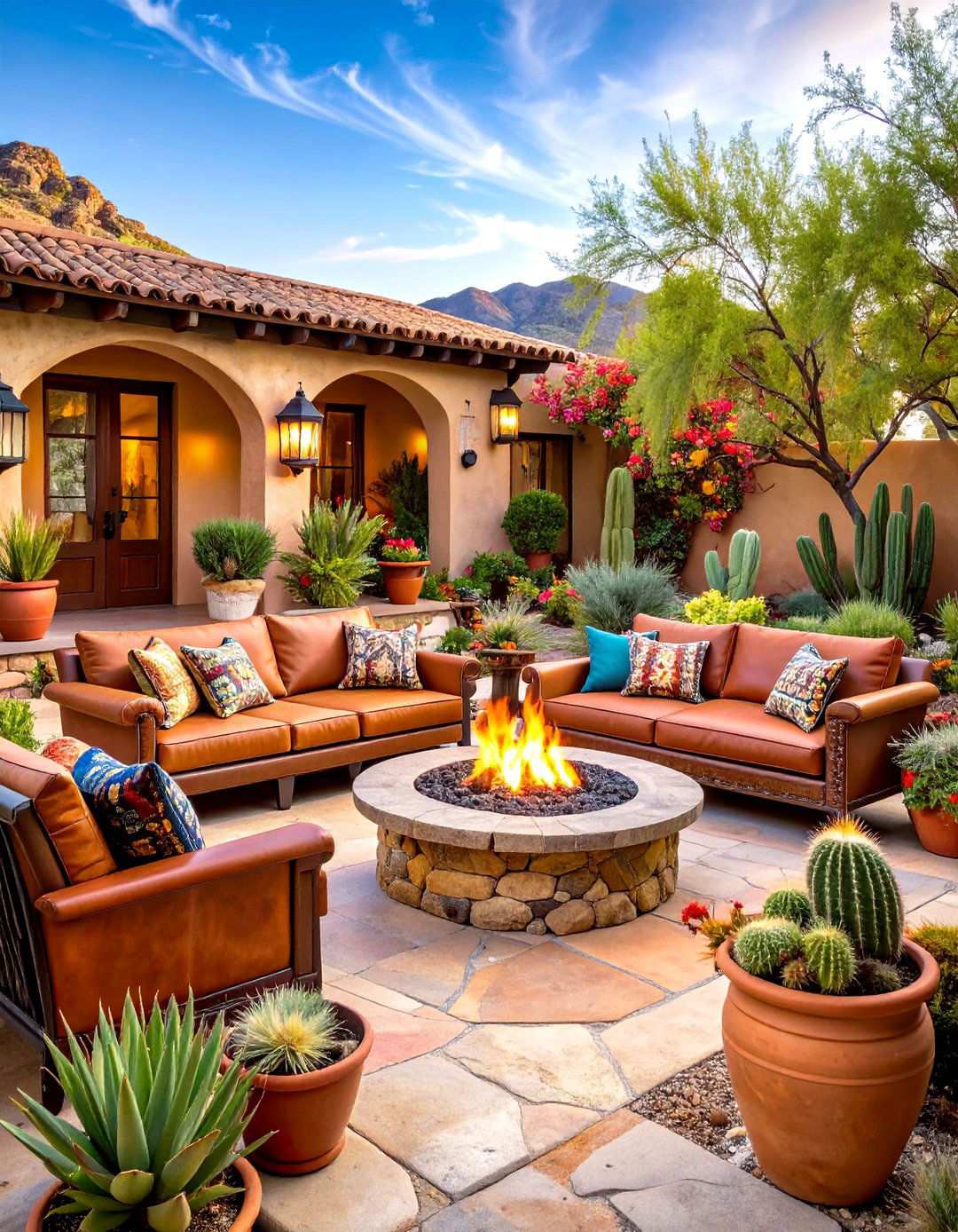Desert Southwest Outdoor Space with Adobe Styling - 24 Outdoor Living Room Ideas