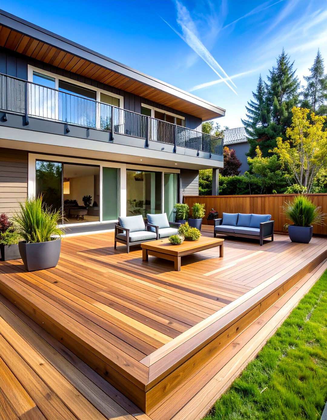 Diagonal Pattern Hardwood Deck - 24 Wood Deck Ideas
