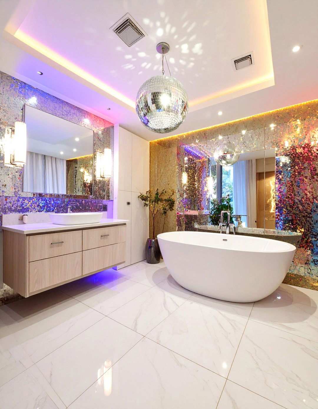 Disco Mirror Ball with Reflective Surfaces - 24 Restaurant Bathroom Ideas
