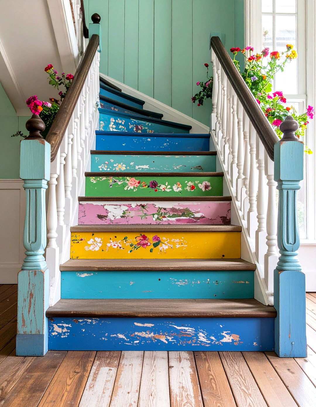 Distressed Painted Stair Character - 24 Painted Stair Ideas