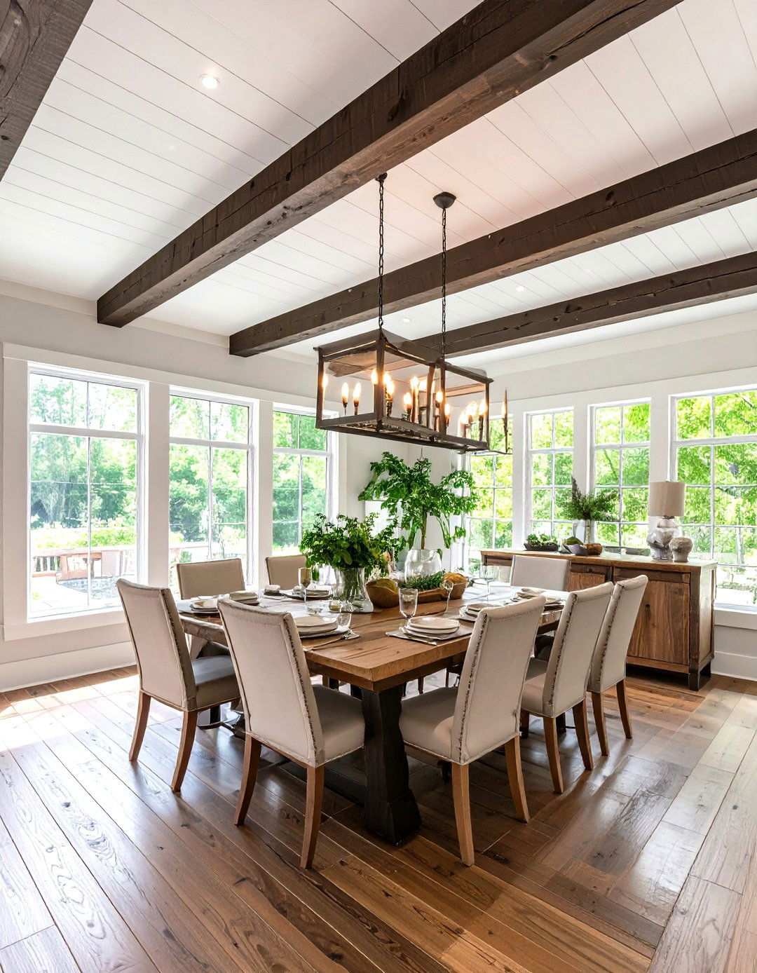 Distressed Plank Beam Combinations - 24 Rustic Ceiling Ideas