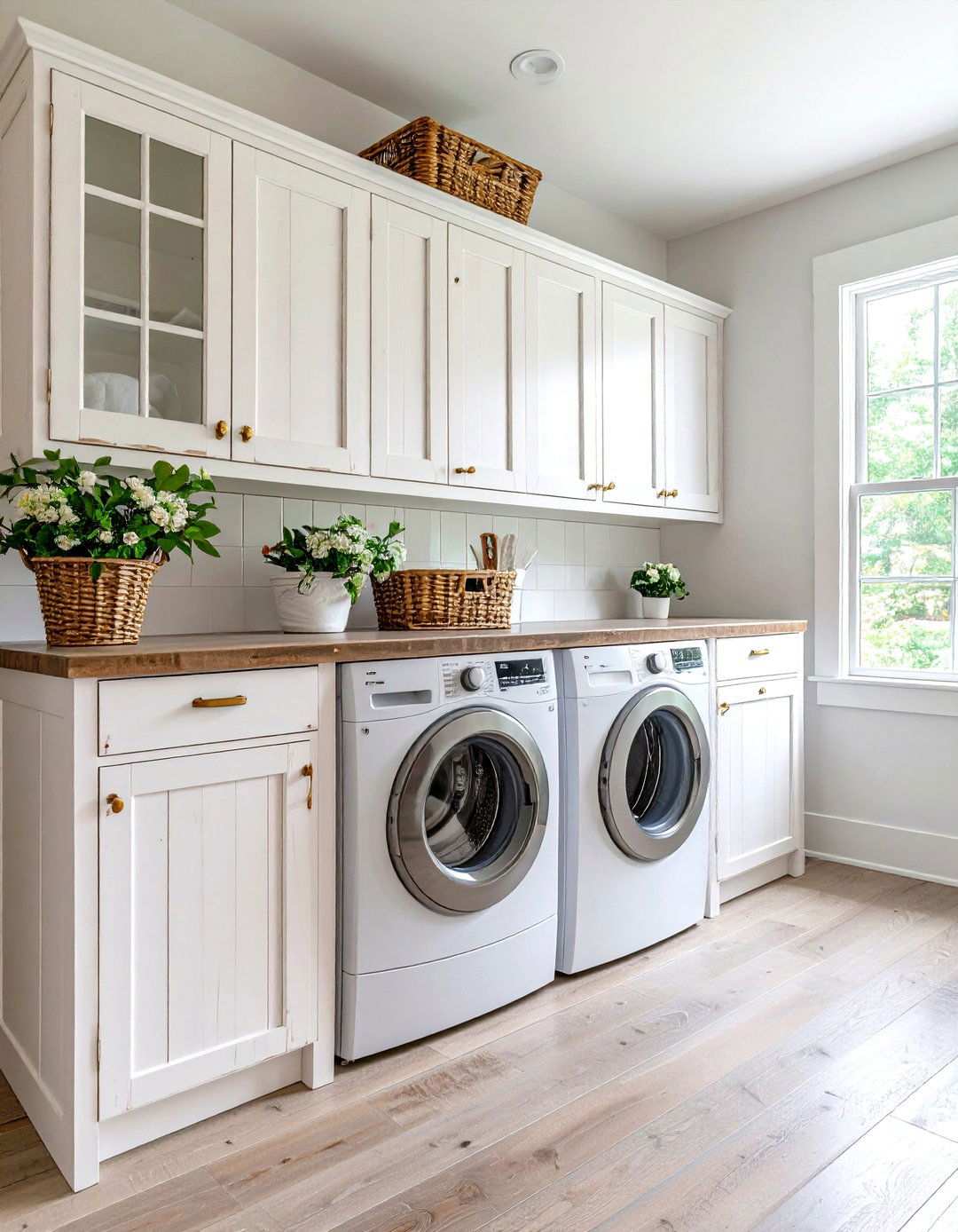 Distressed White Cabinet Laundry Room - 24 Rustic Laundry Room Ideas
