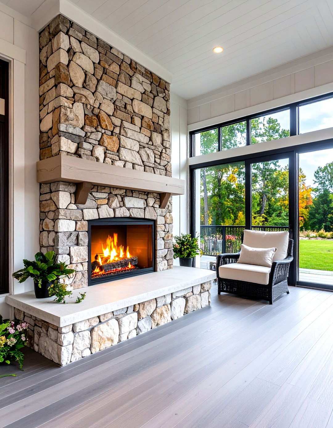 Double Sided Indoor Outdoor Fireplace - 24 Porch Fireplace Ideas