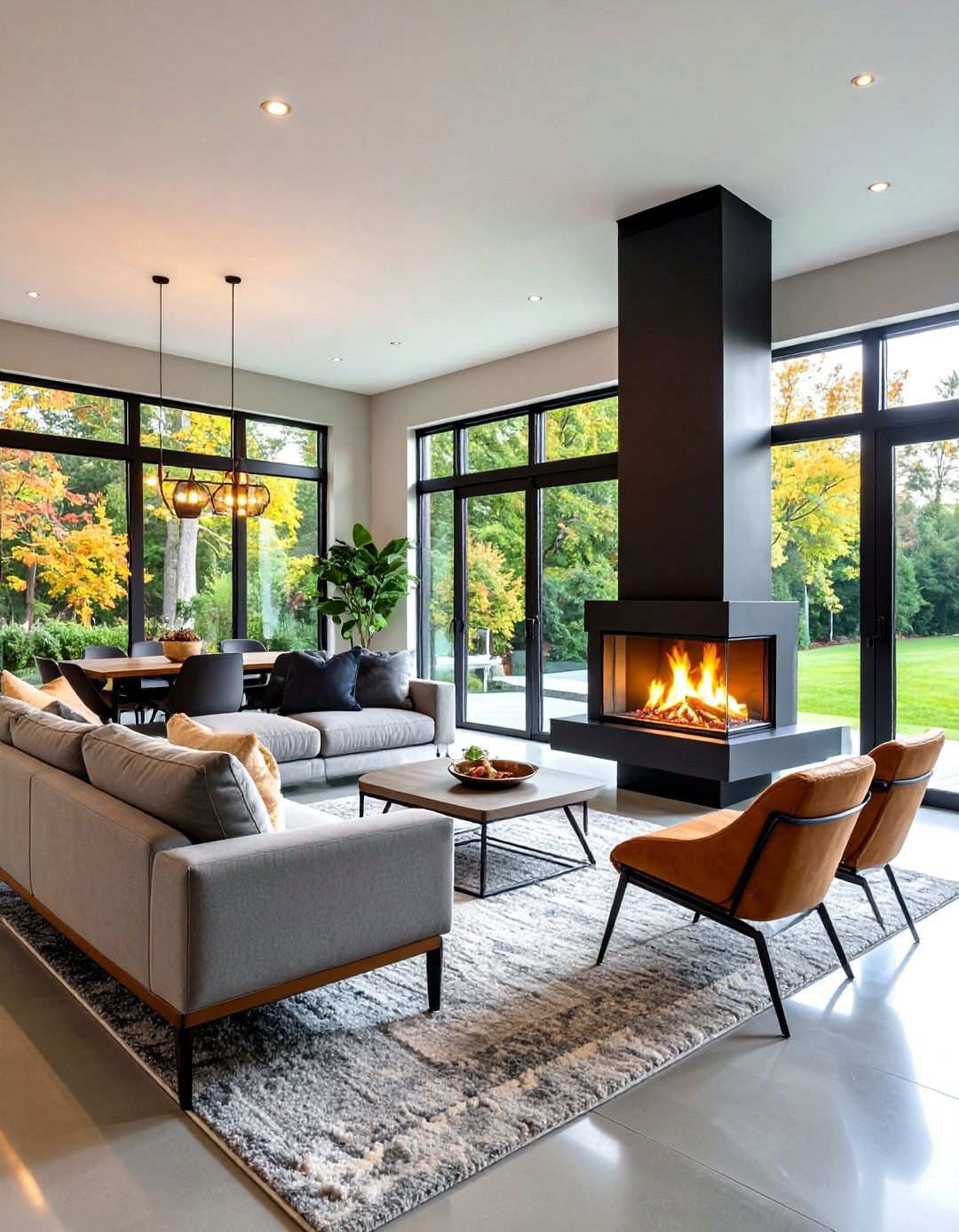Double Sided See Through Contemporary Fireplace - 24 Modern Fireplace Ideas