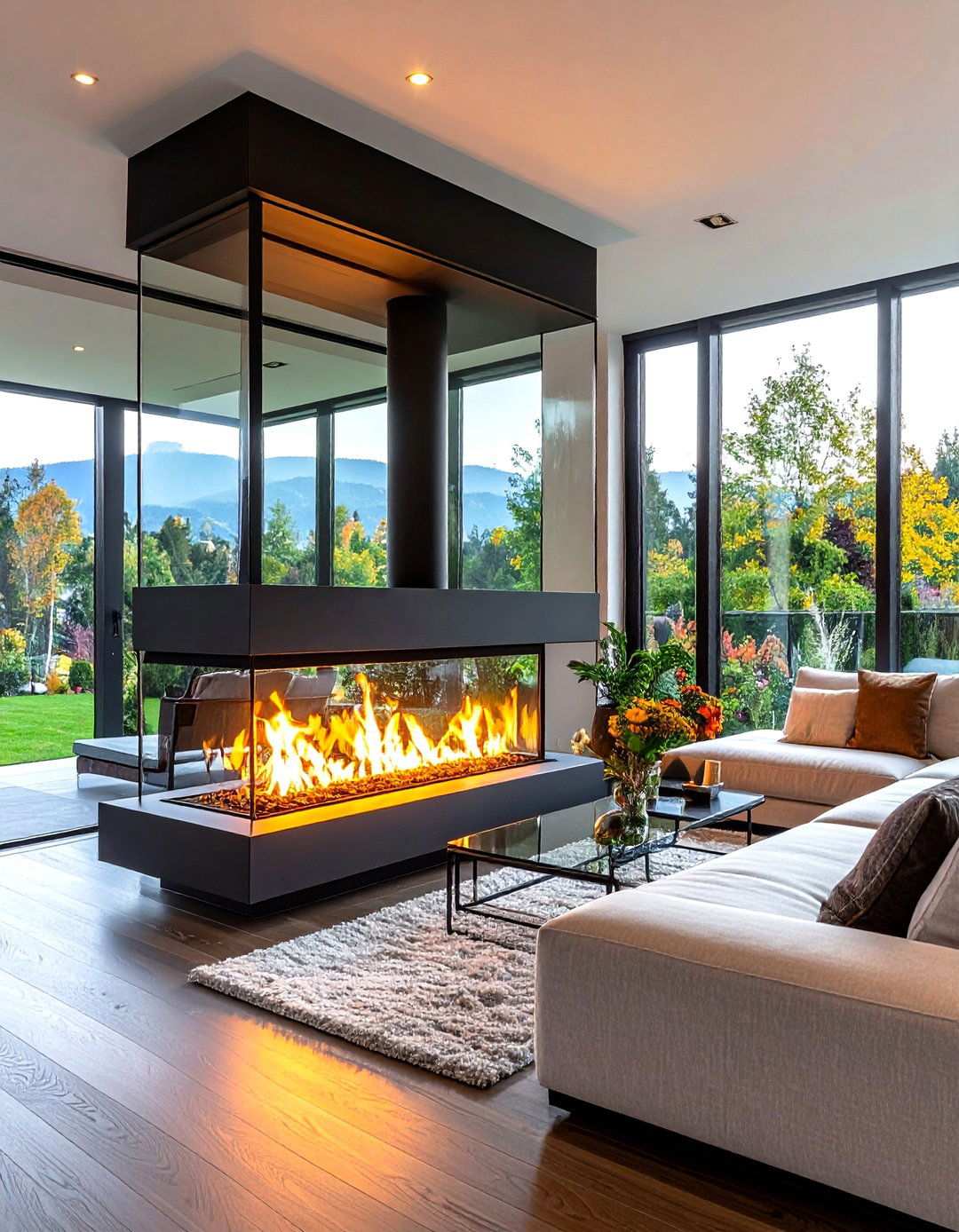 Double Sided See Through Linear Fireplaces - 24 linear fireplace ideas