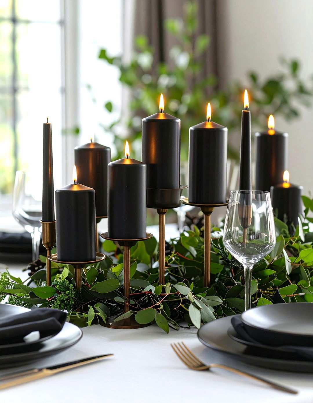 Dramatic Black Candle Arrangements - 24 Rehearsal Dinner Centerpiece Ideas
