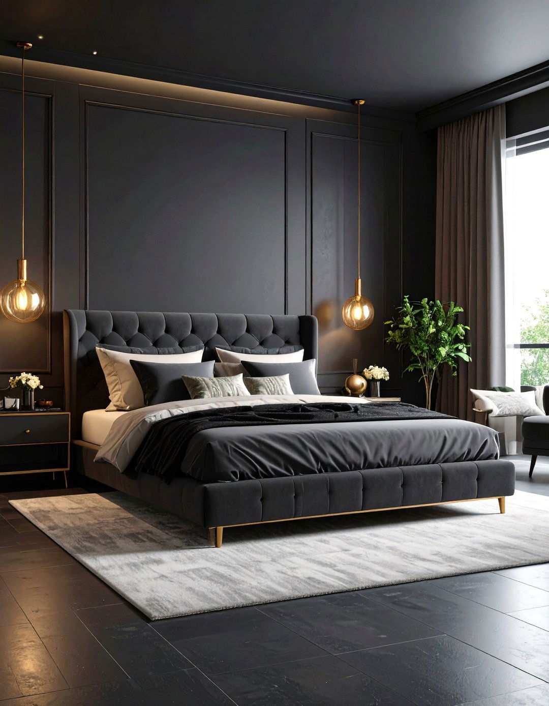 Dramatic Black Masculine Bedroom - 24 Men's Bedroom Ideas