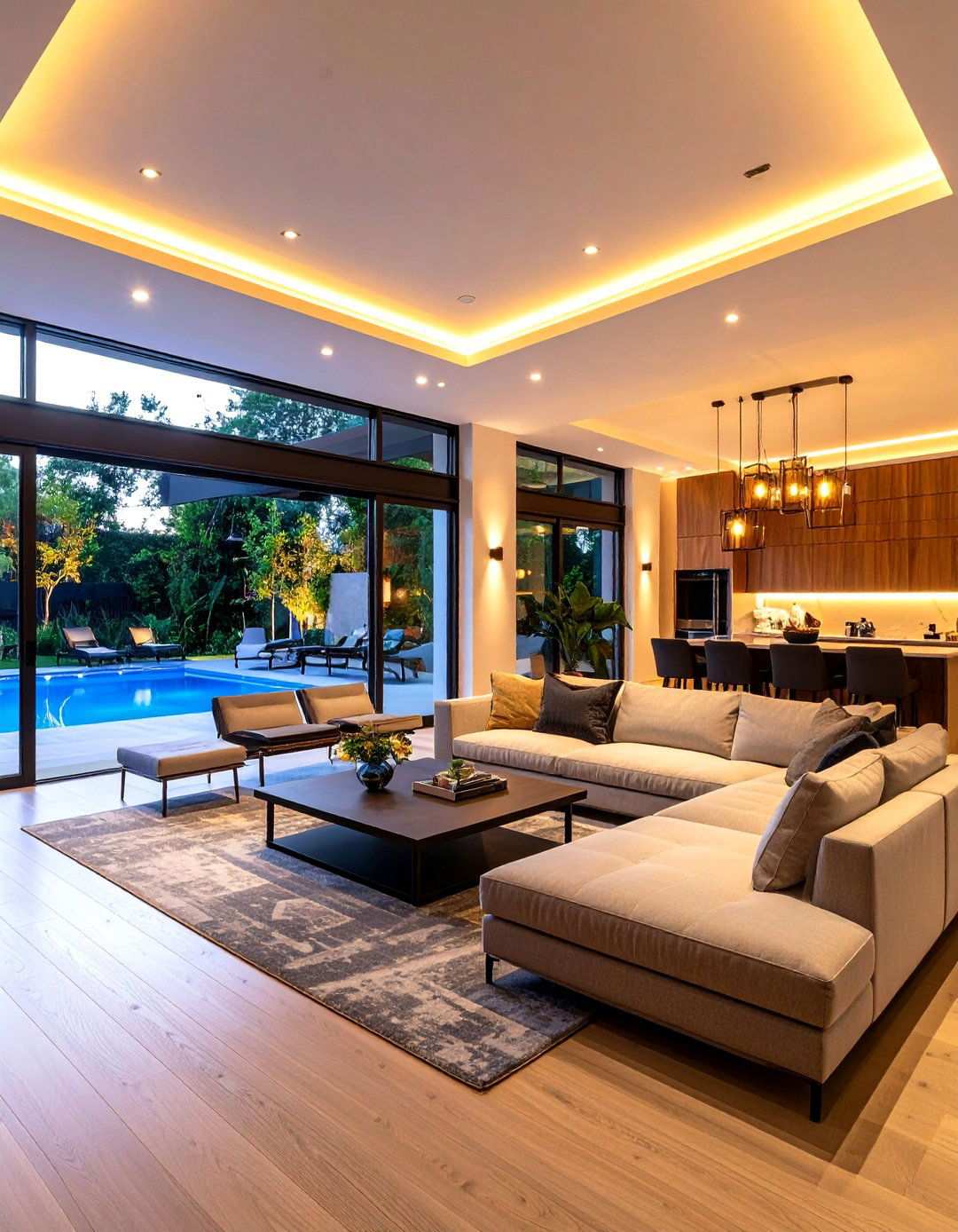 Dramatic Lighting Feature Sunken Room - 24 Sunken Living Room Ideas