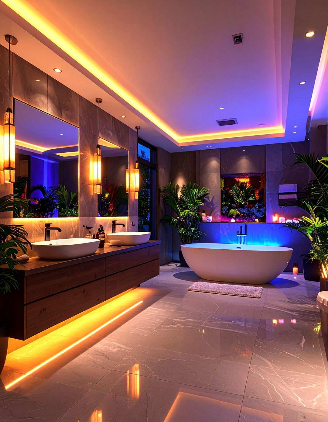 Dramatic Lighting Showcase Design - 24 Restaurant Bathroom Ideas