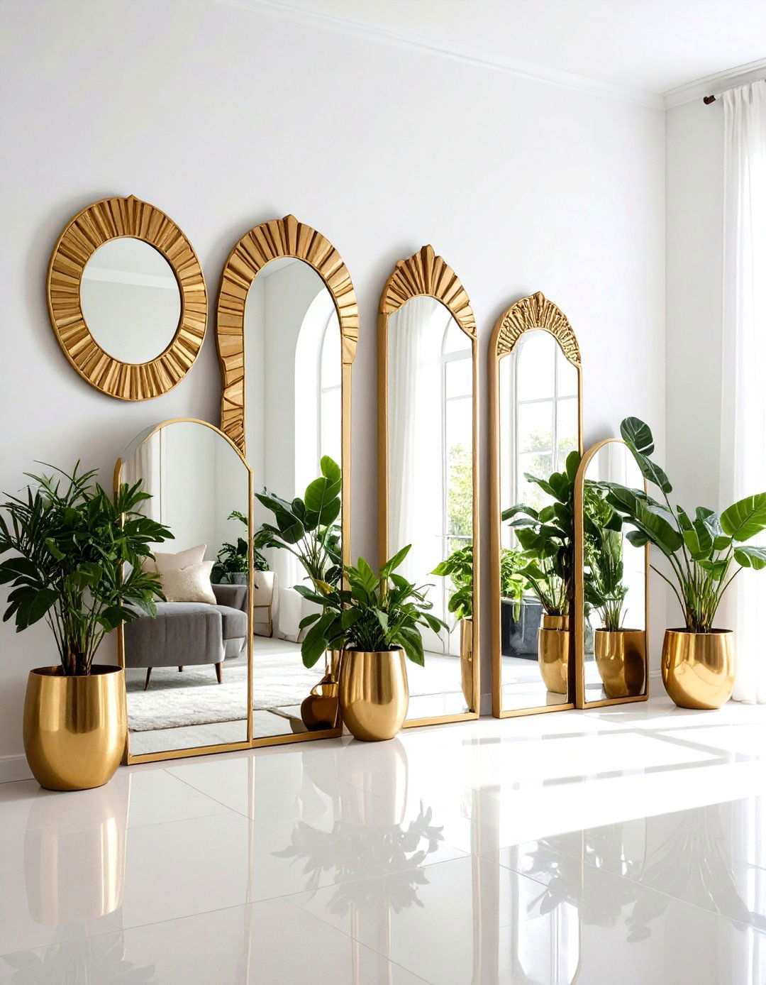 Dramatic Oversized Mirror Arrangement - 24 High Ceiling Tall Wall Decor Ideas