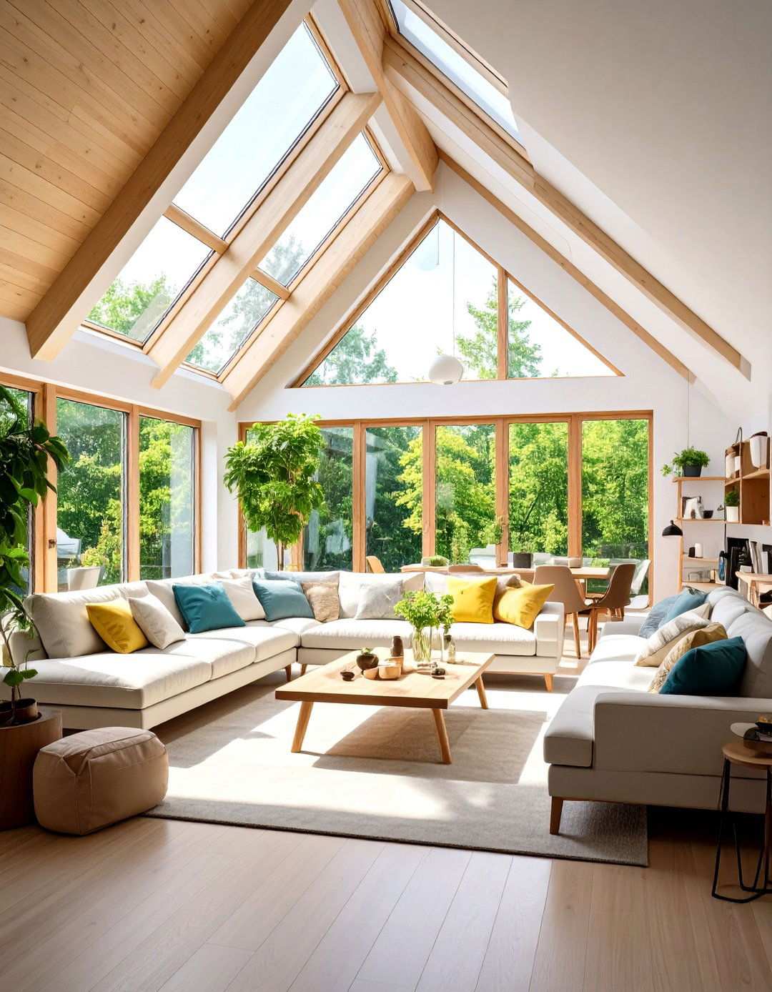 Dramatic Skylight Natural Illumination - 24 Open Concept Vaulted Ceiling Living Room Ideas