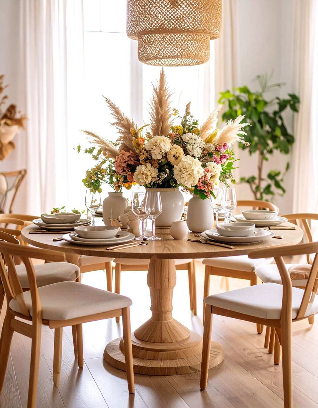 Dried Flower Arrangement with Neutral Earth Tones - 24 Round Table Decor Ideas