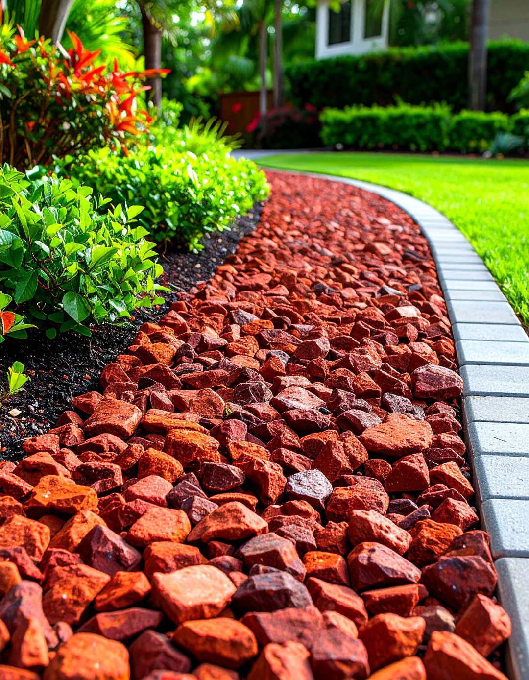 Driveway Border Enhancement - 24 Red Lava Rock Landscaping Ideas