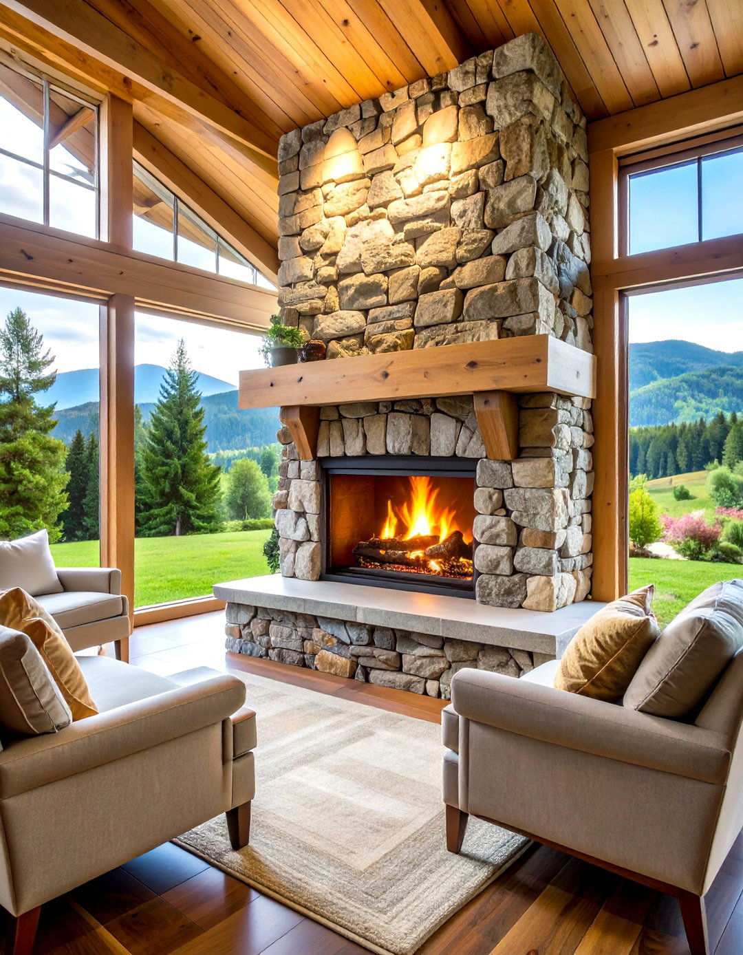 Dry Stack Fieldstone Fireplace - 24 Rustic Fireplaces