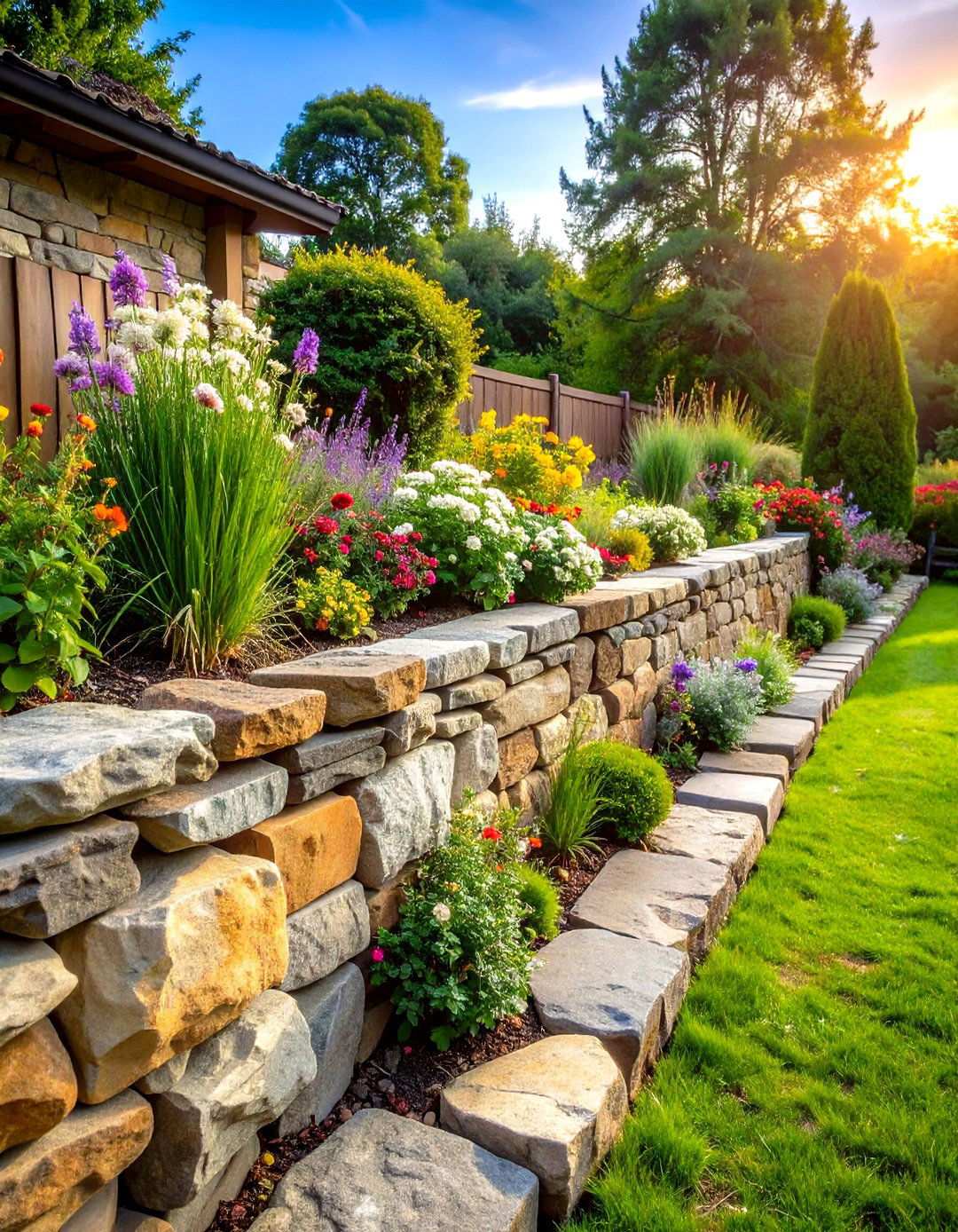 Dry Stack Fieldstone Retaining Wall - 24 Natural Rock Retaining Wall Ideas