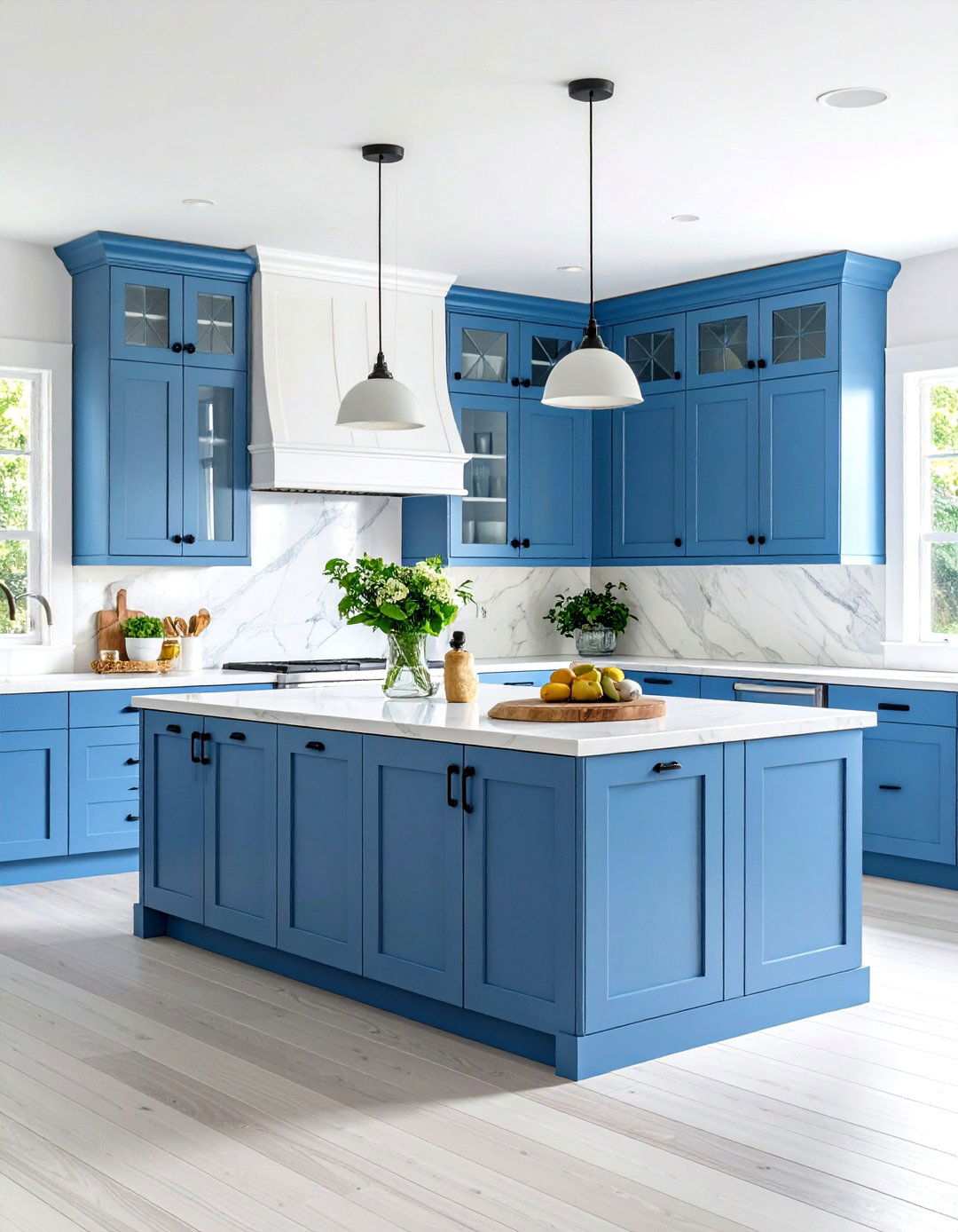 Dusty Blue Two Tone Cabinets with White Uppers - 24 Light Blue Kitchen Cabinets Ideas