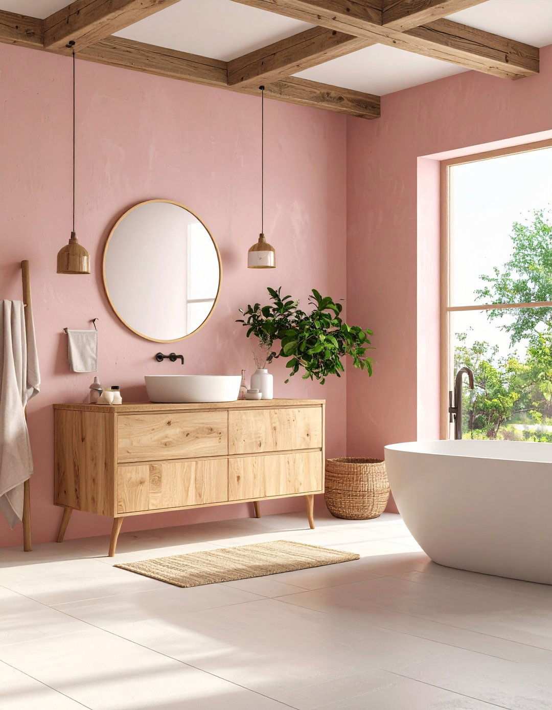 Dusty Pink Plaster Walls - 24 Pink Bathroom Ideas