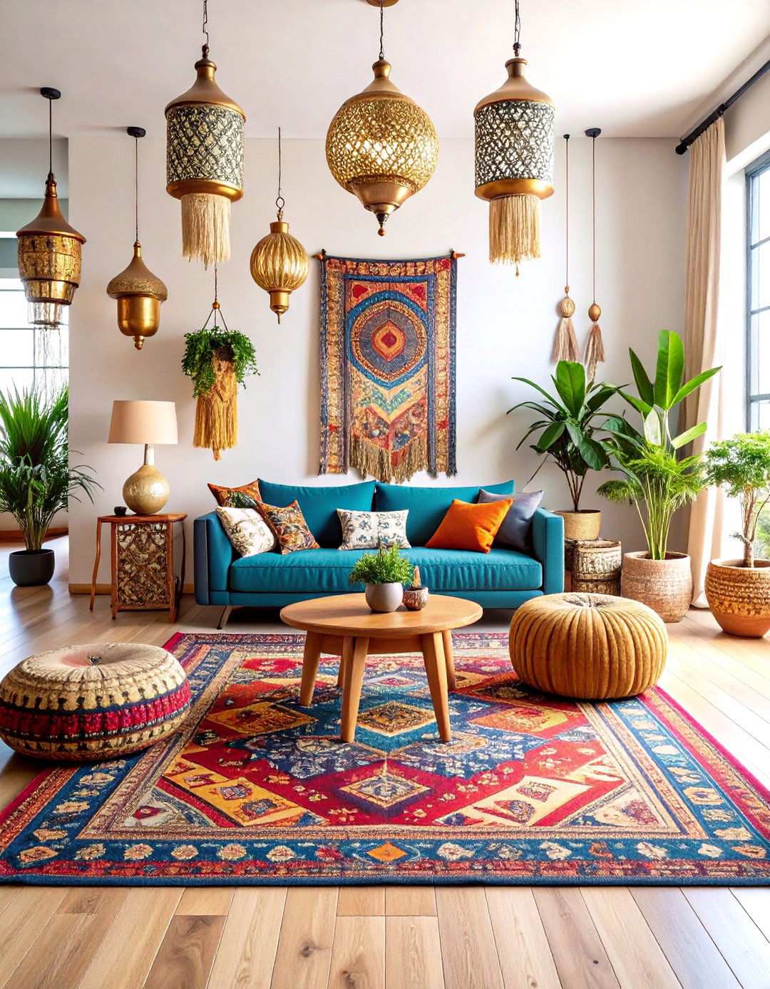 Eclectic Bohemian Open Floor Plan with Global Textiles - 24 Open Floor Plan Ideas