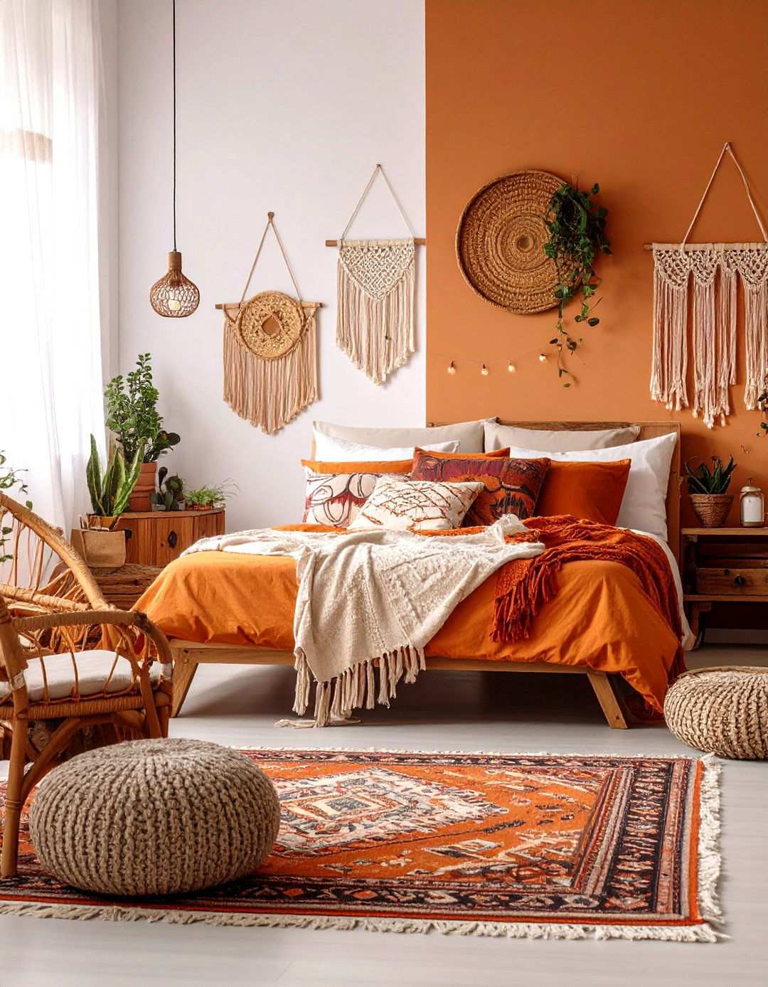 Eclectic Bohemian Orange Bedroom - 24 Orange Accent Wall Ideas