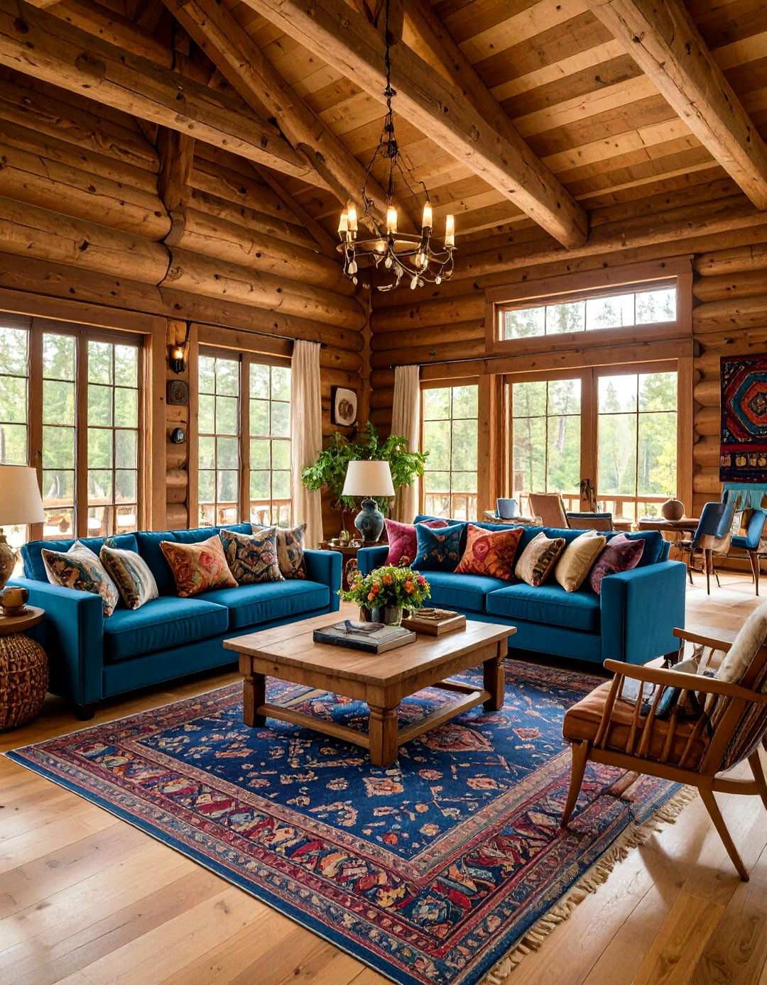 Eclectic Cabin Living Space - 24 Log Cabin Interior Design Ideas