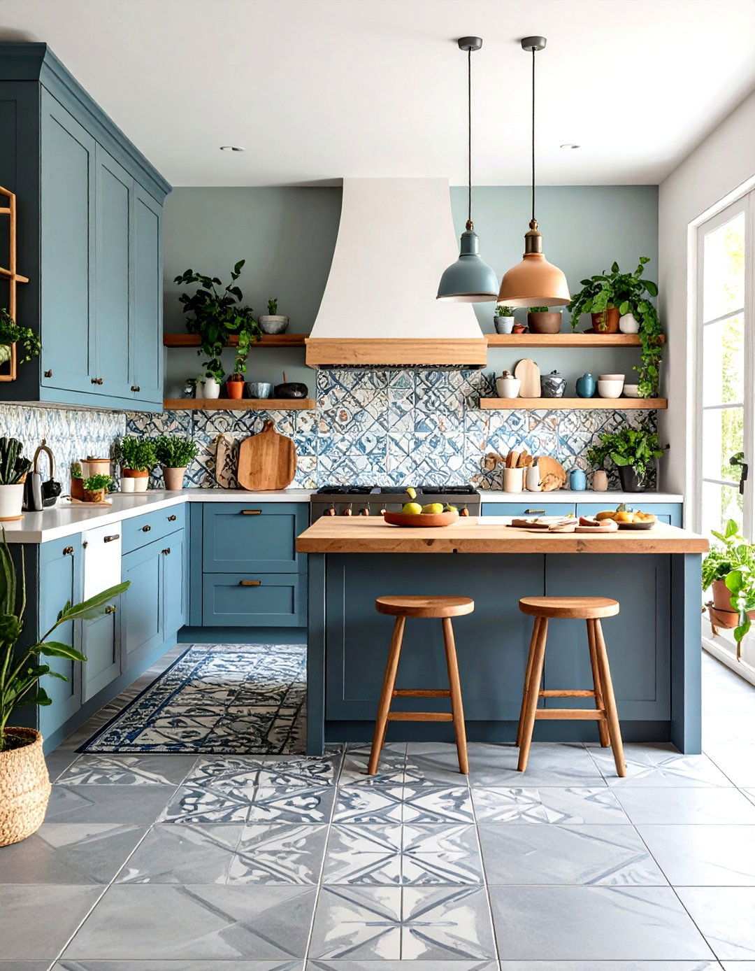Eclectic Grey Cement Tile Floor Kitchen - 24 Kitchens With Grey Floors
