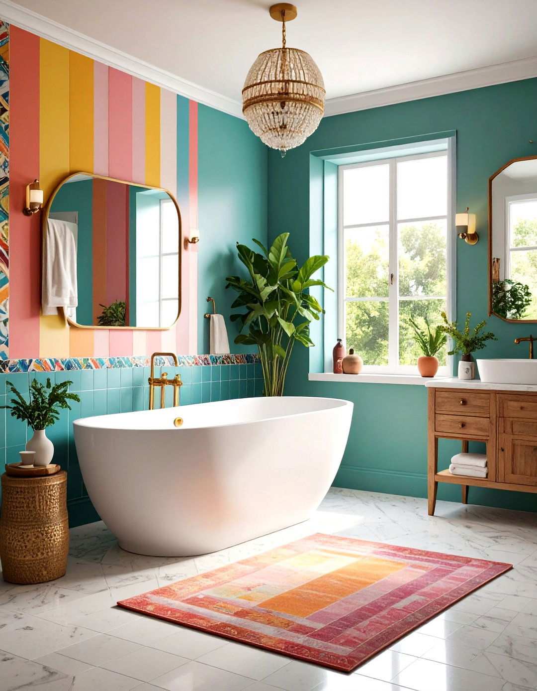 Eclectic Maximalist Windowless Bathroom with Bold Patterns - 24 Windowless Bathroom Ideas