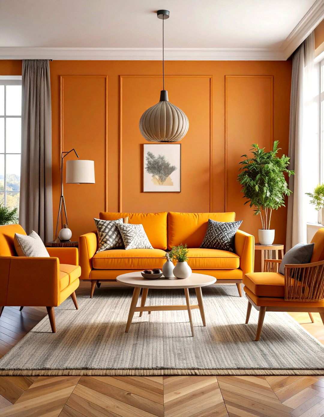 Eclectic Orange Grey Living Room - 24 Orange and Grey Living Room Ideas