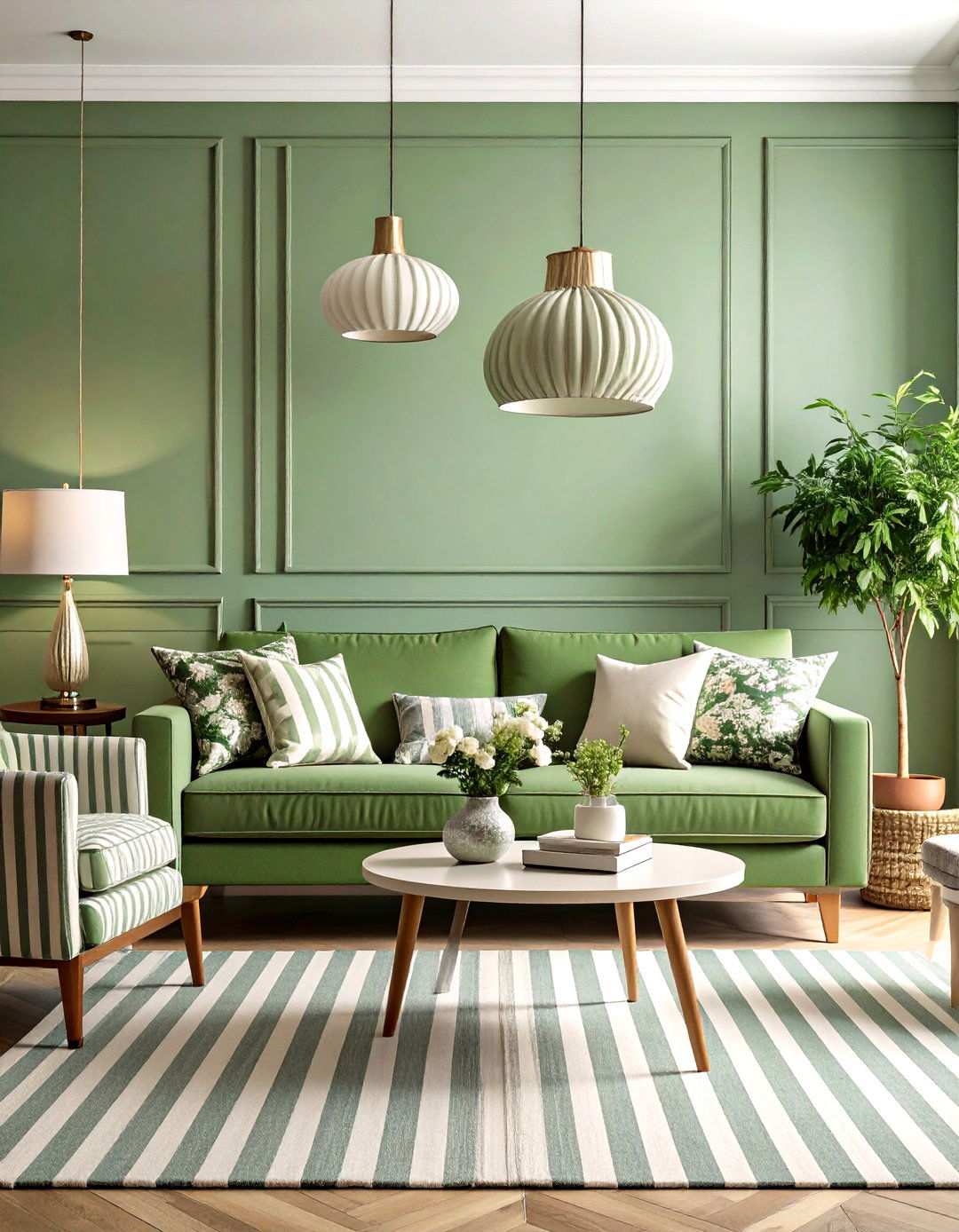 Eclectic Sage Green Living Room with Mixed Patterns - 24 Sage Green Living Room Ideas
