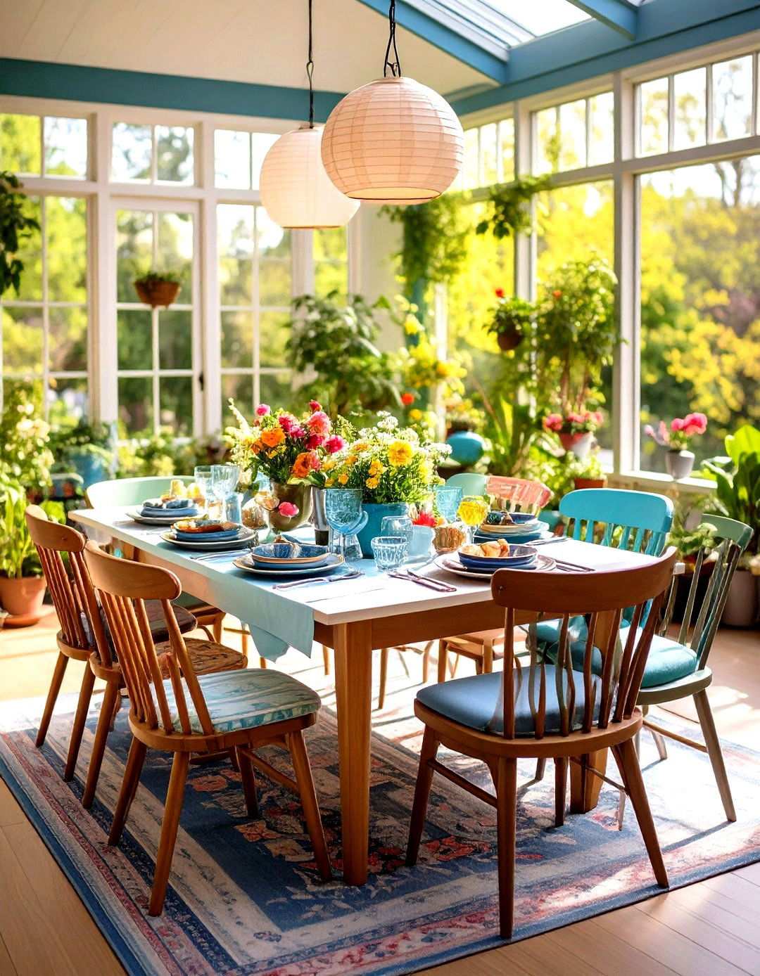 Eclectic Sunroom Dining with Personal Collections - 24 Sunroom Dining Room Ideas