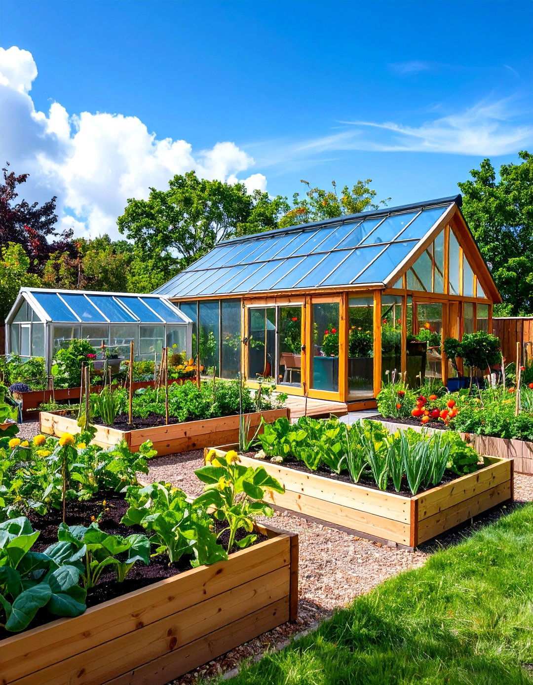 Edible Landscape and Greenhouse Complex - 24 Large Backyard Ideas