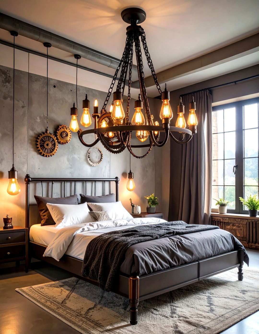 Edison Bulb Chandelier Design - 24 Steampunk Bedroom Ideas