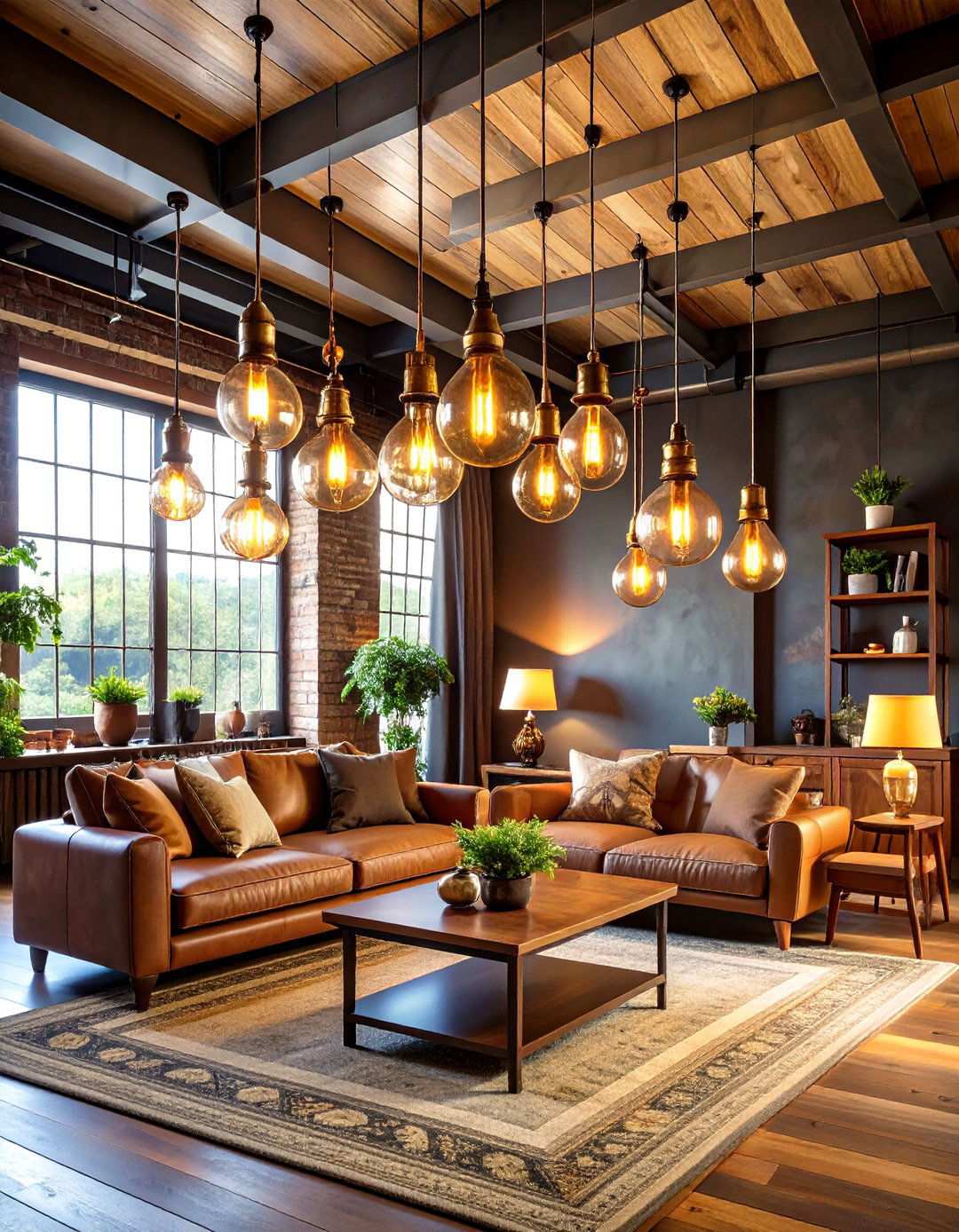 Edison Bulb Pendant Lighting - 24 Steampunk Living Room Ideas