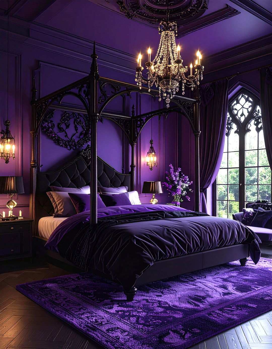 Eggplant Modern Gothic Bedroom - 24 Purple Bedroom Ideas