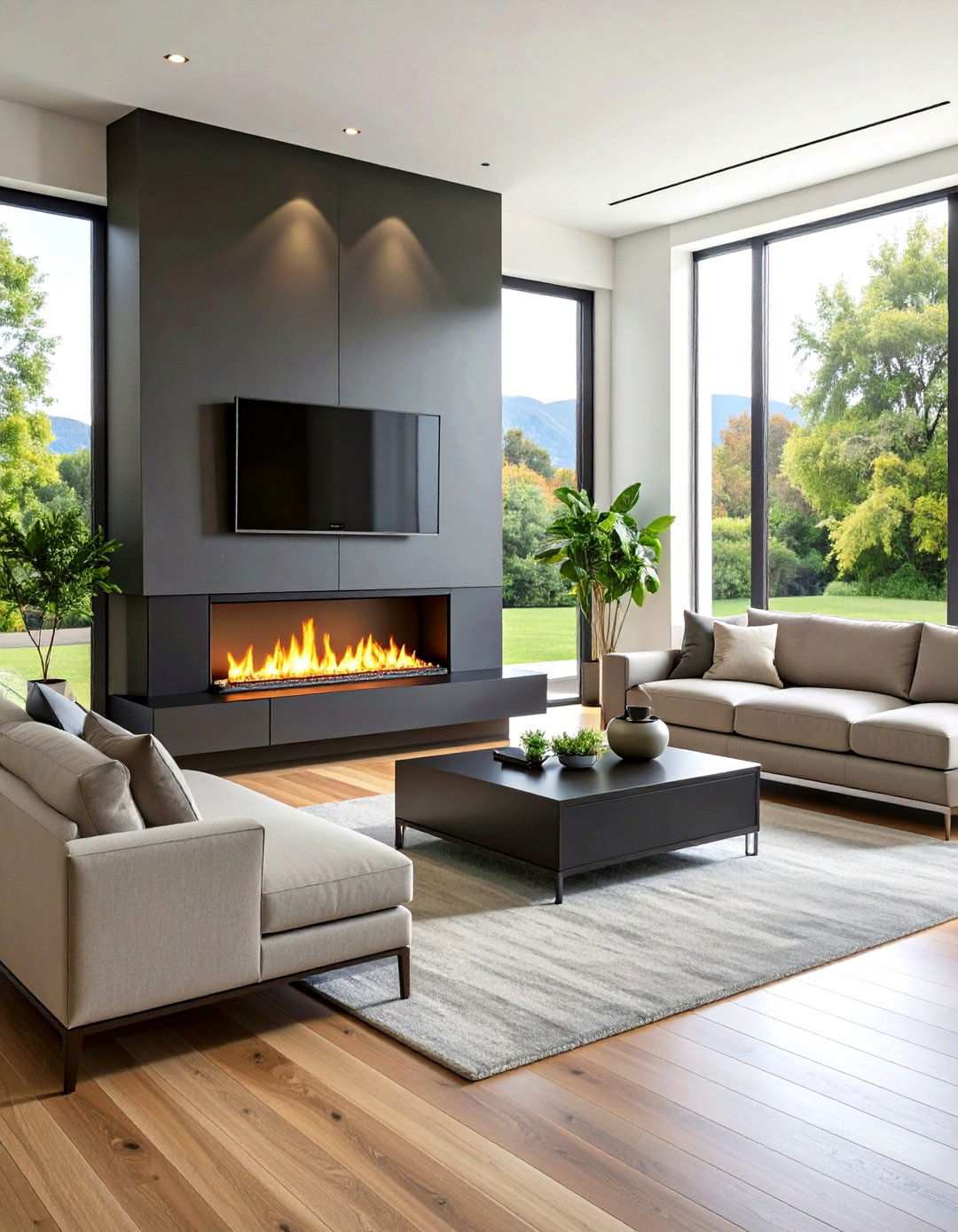 Electric Linear Fireplace with LED Flame Technology - 24 Modern Fireplace Ideas