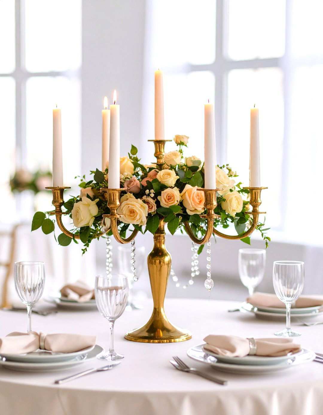Elegant Candelabra Arrangements - 24 Rehearsal Dinner Centerpiece Ideas
