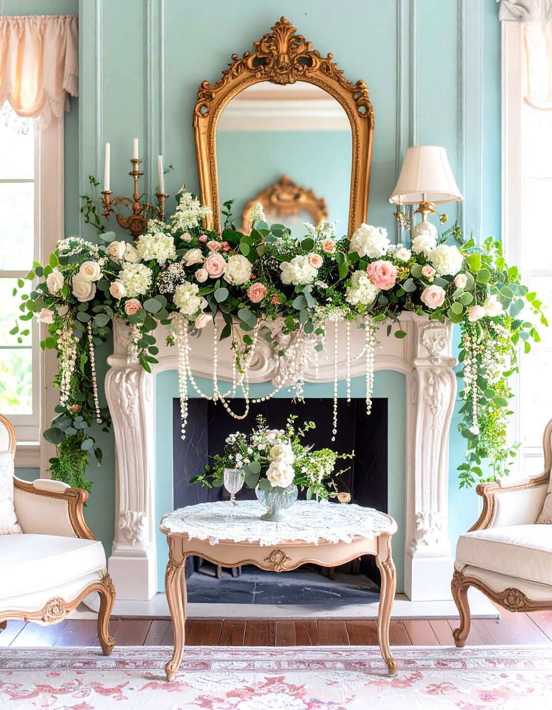 Elegant Pearl and Lace Garland - 24 Mantel Garland Ideas