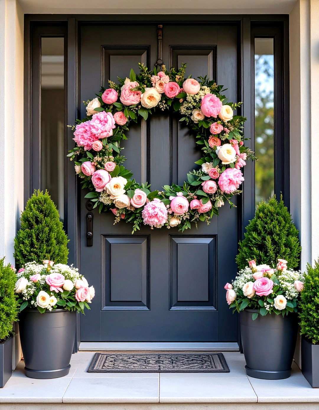 Elegant Peony and Rose Display - 24 Spring Front Door Decor Ideas