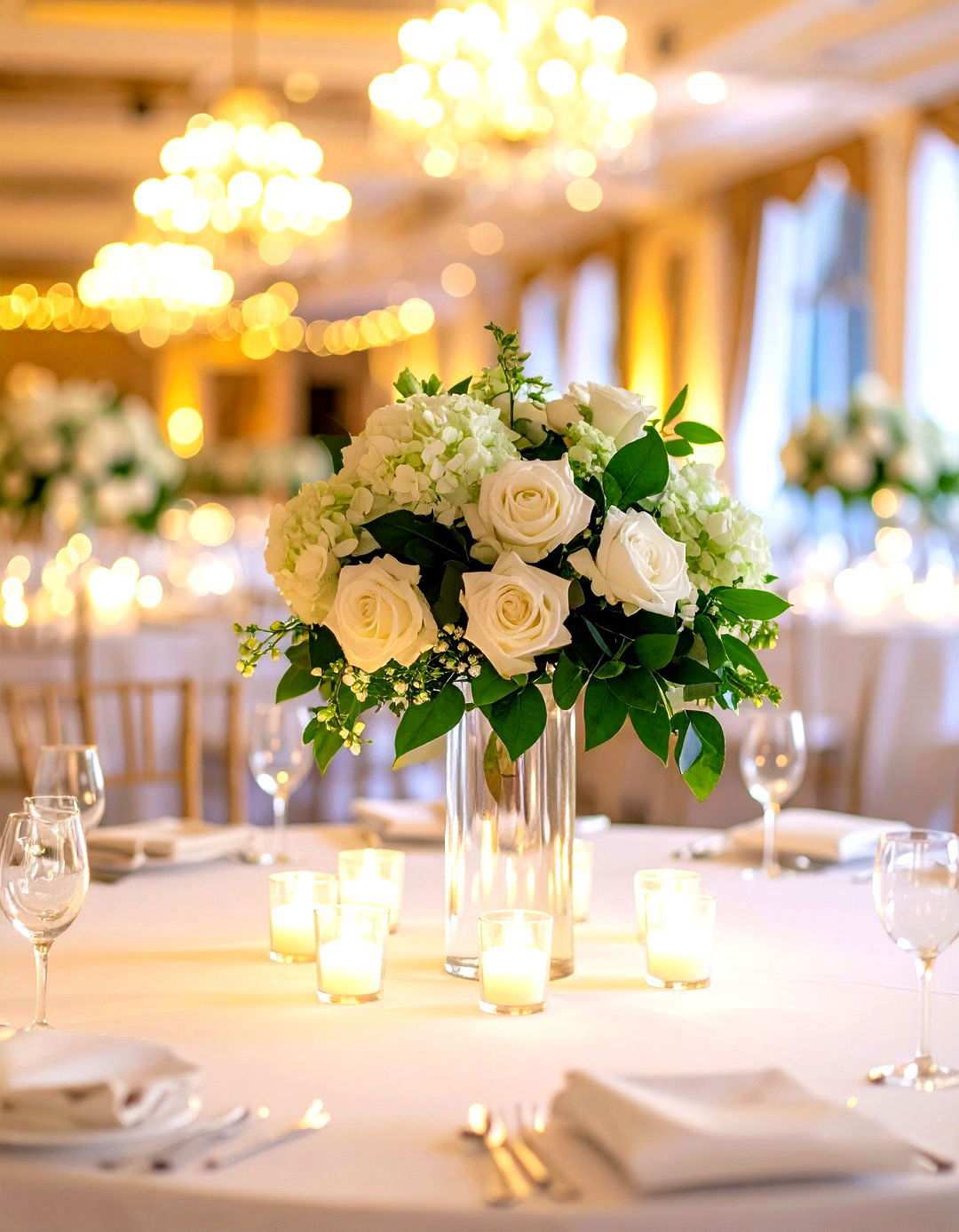 Elegant White and Green Columns - 24 Tall Wedding Centerpiece Ideas