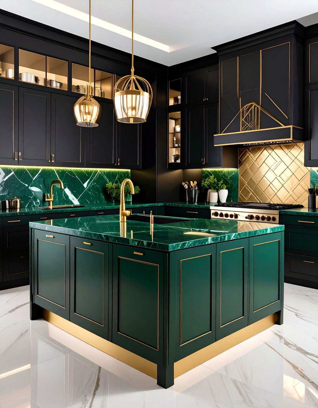 Emerald Green Granite Art Deco Kitchen - 24 Kitchen With Green Countertops Ideas